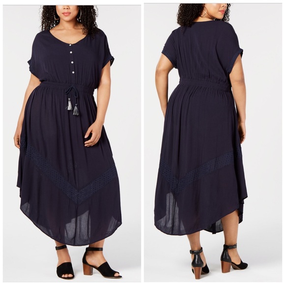 Style & Co. Dresses & Skirts - Style & Co Navy Eyelet Trim Boho Dress Size 2X